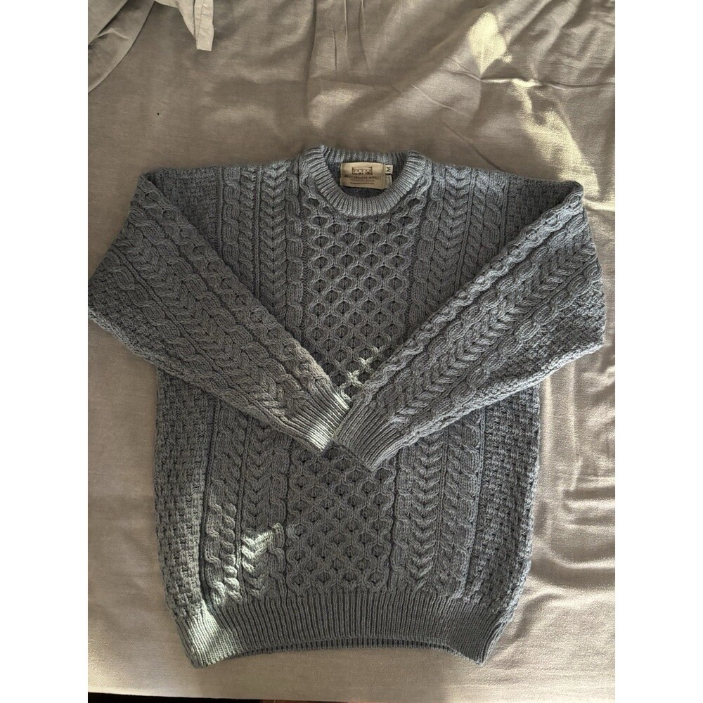 Aran Sweater Market 100% Merino Wool Cable Knit Sweater - Medium